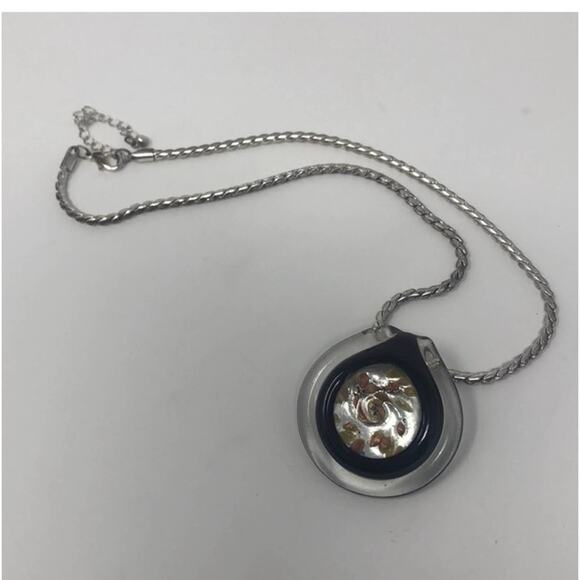 Blown glass boho pendant w/ silver rope chain - Picture 1 of 7